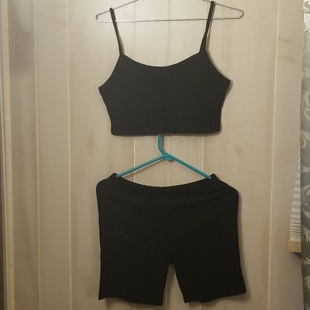 Ribbed cropped cami top and biker short